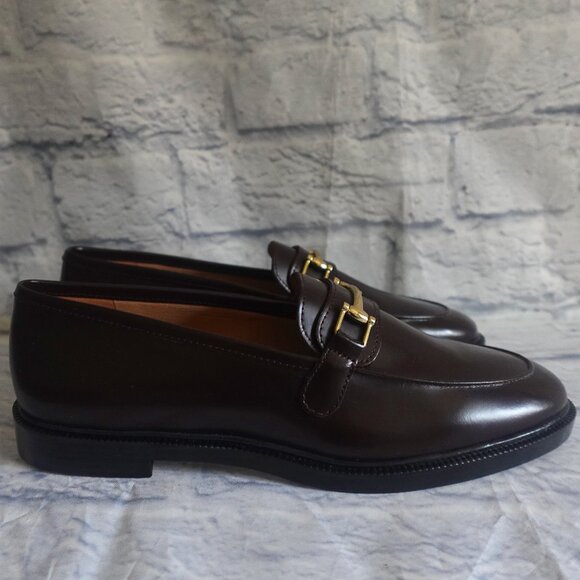 H&M Premium label Burgundy Leather loafers with Gold buckle - Picture 5 of 12
